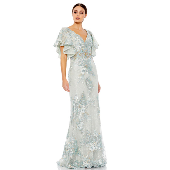 Mac Duggal 67842 Bell Sleeve Floral Seafoam Embellished Gown Dress 16 NWT - Picture 1 of 8